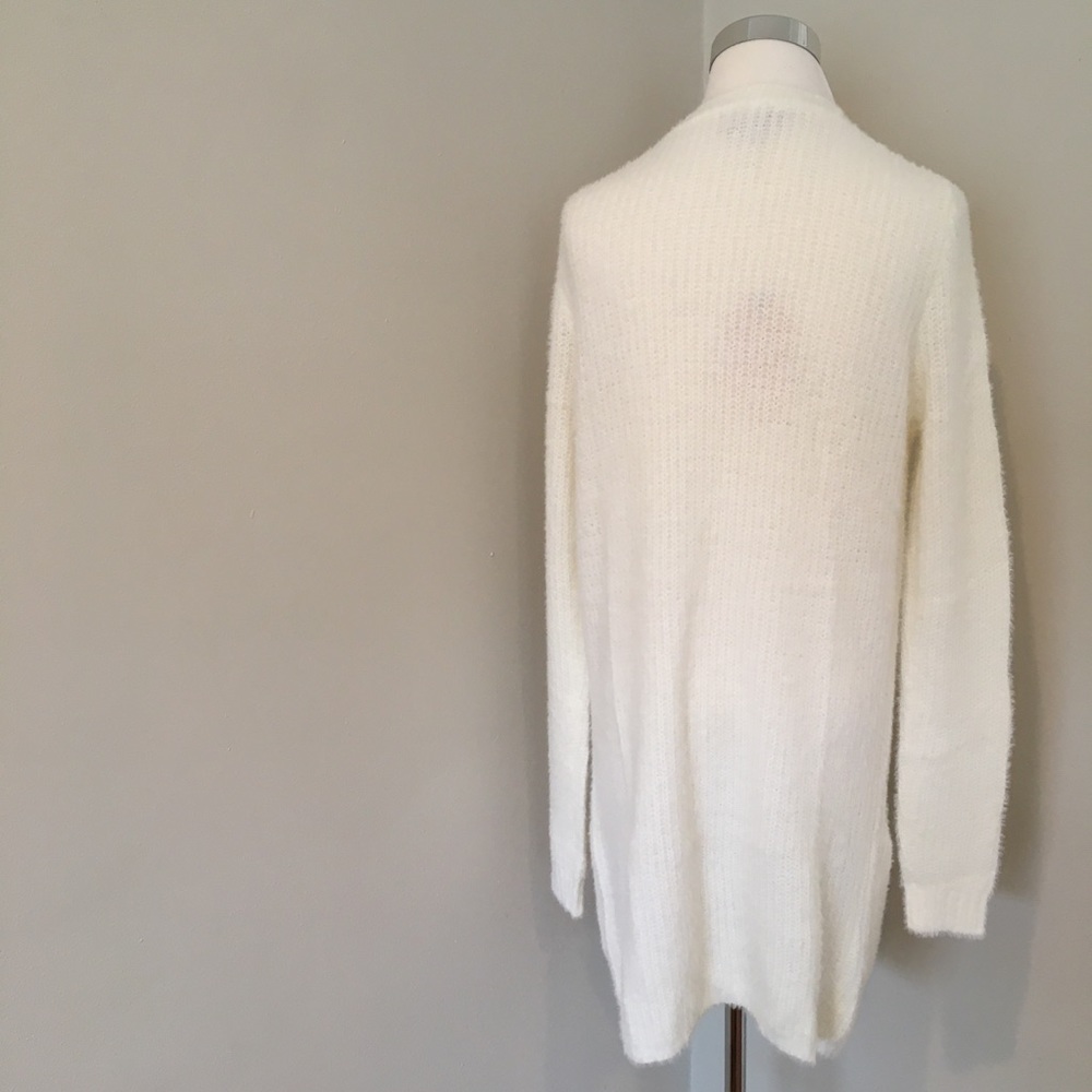 Fuzzy Cardigan Sweater Knitted Slim Fit Open Front Long Sleeve White Warm & Cozy - Picture 13 of 13